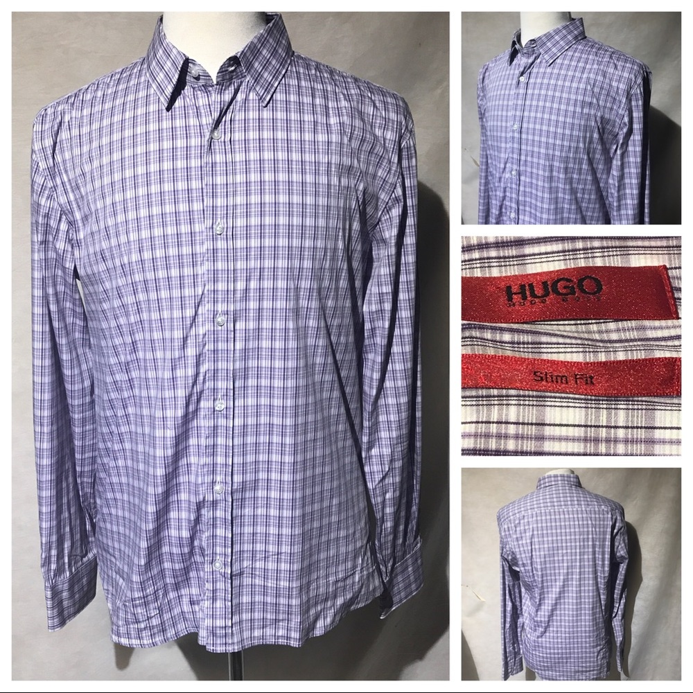 Hugo Boss XL Slim Fit Plaid Button Shirt A3473
